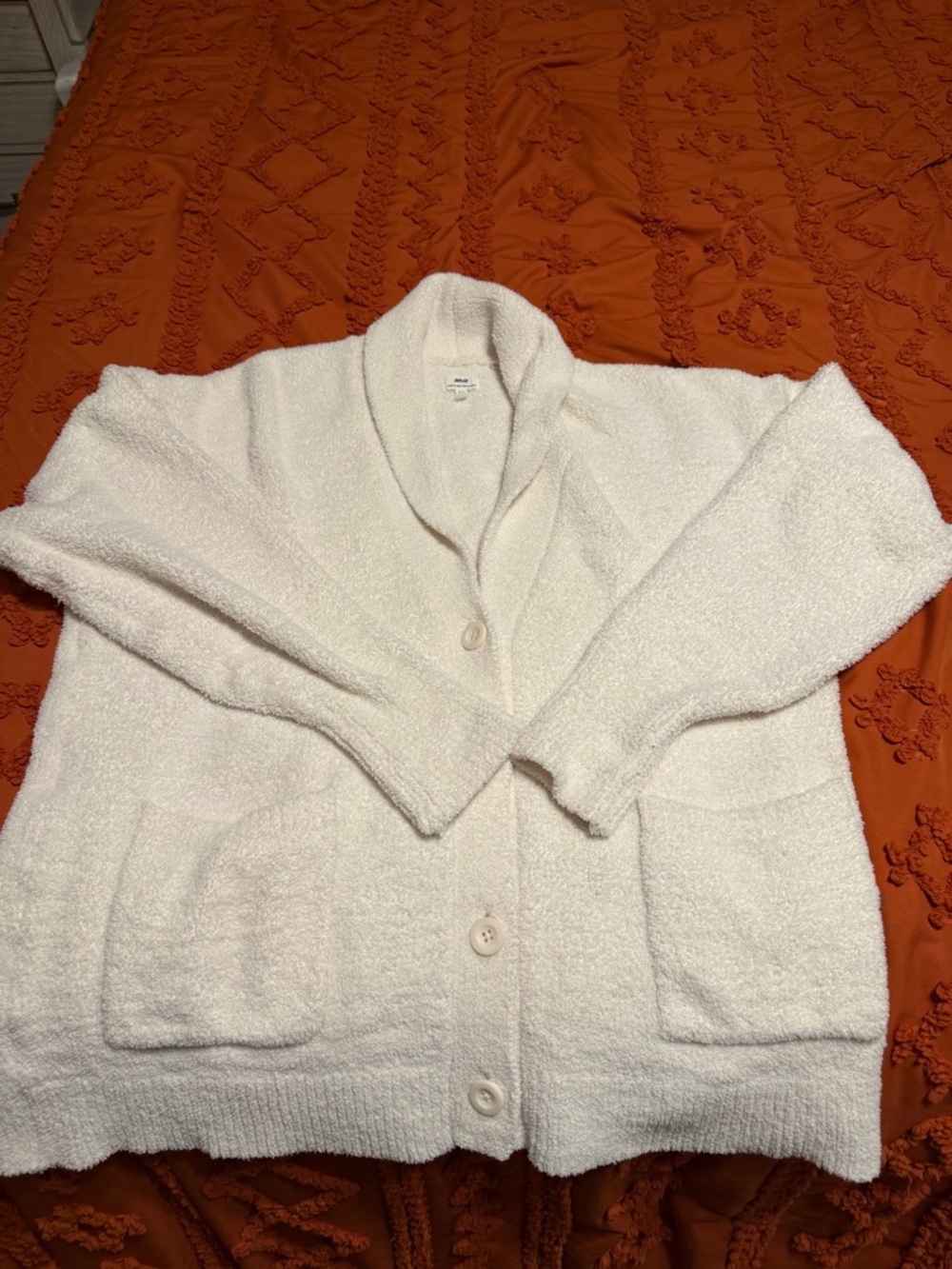 Aerie Cream Plush Shawl Collar Cardigan